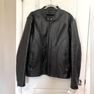 Highway One Leather Motorcycle Jacket Zip Out Thinsulate Liner Sz XL Black